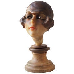 1920s Sculptured Wax Head of a Young Flapper Girl