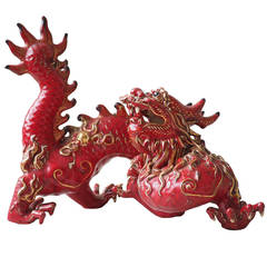Chinese Ceramic Red and Gold Dragon
