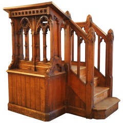 Antique Victorian Carved Church Pulpit in the Gothic Style