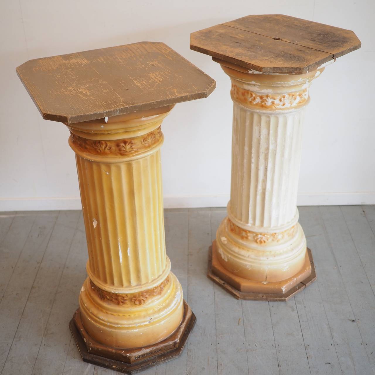 Oceanic Two Cast Plaster Column Pedestals For Sale