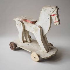French Painted Timber Pull-Along Horse