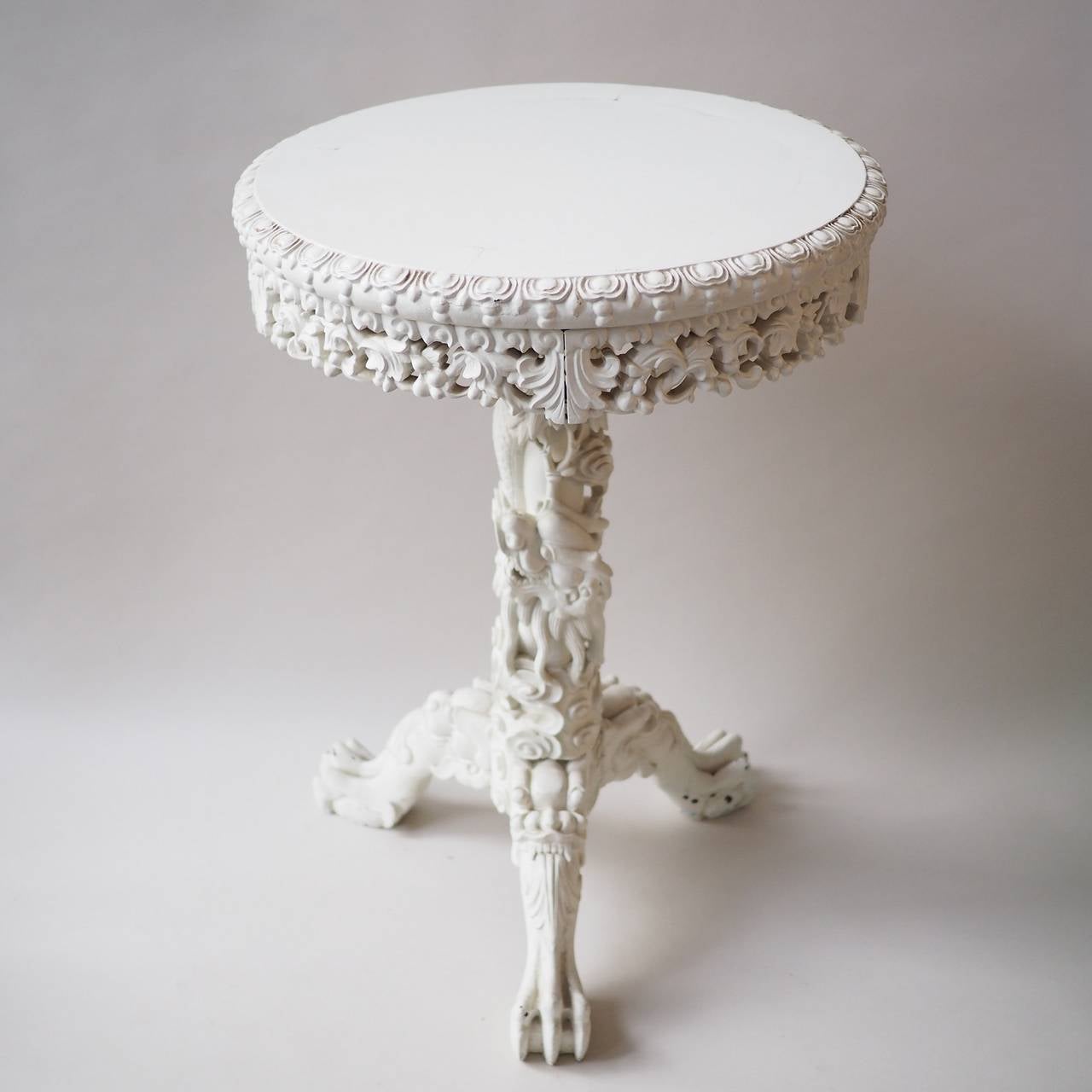 Wood Carved Chinese Occasional Table For Sale