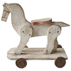 Antique French Painted Timber Pull-Along Horse