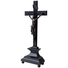 Antique French Timber and Bronze Crucifix