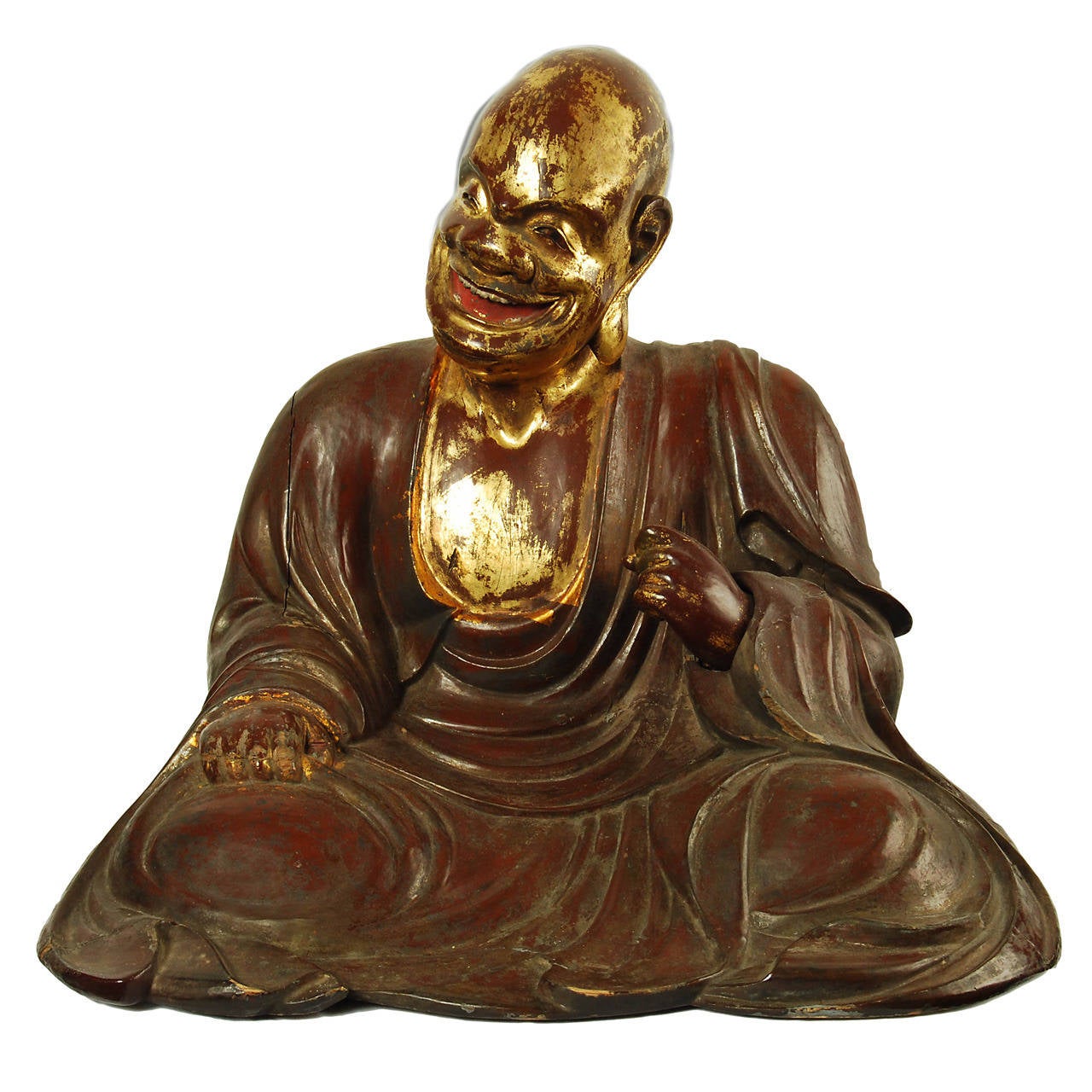 Asian Chinese Old Bronze Handmade Carved Buddha Monk Figure Collect Statue 