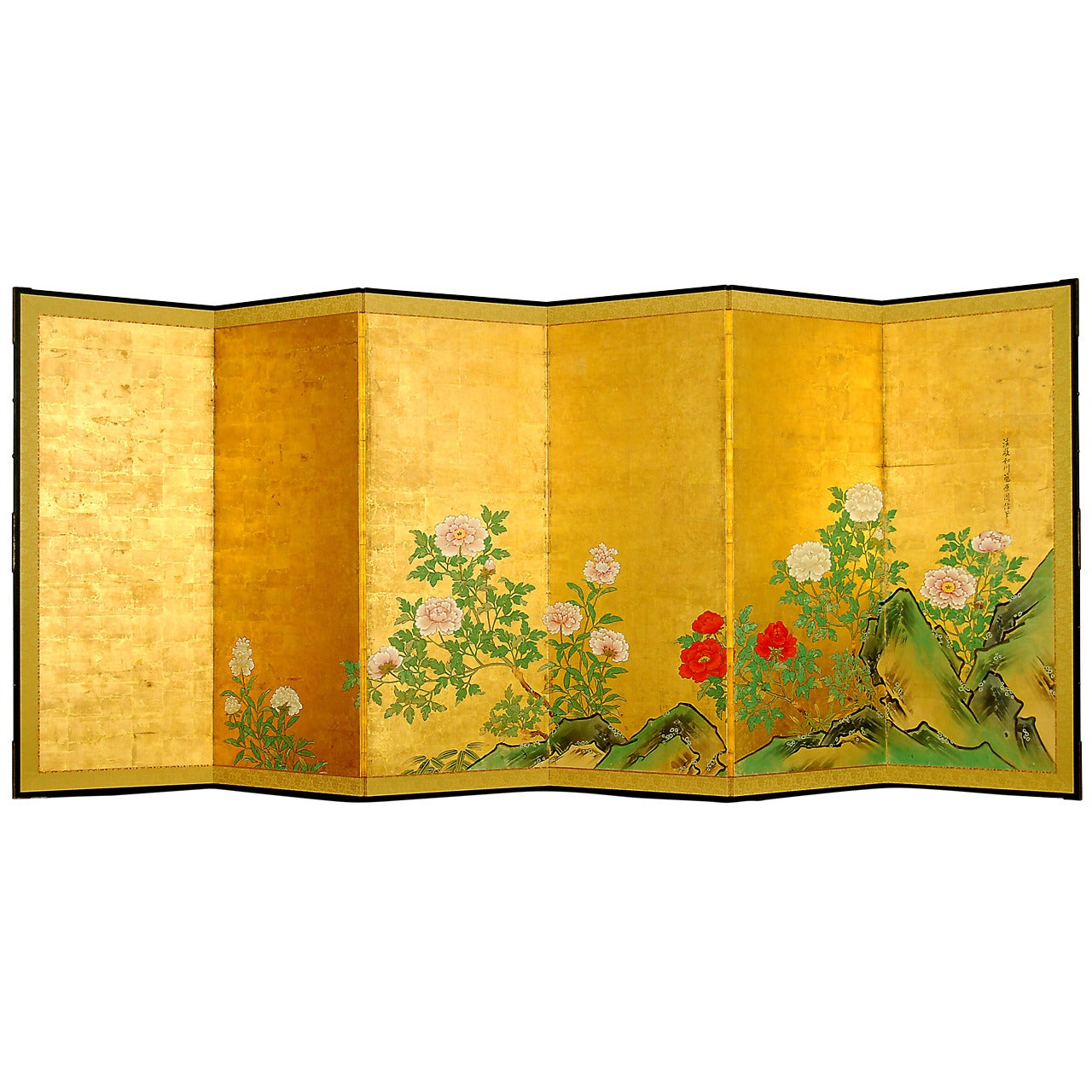 Antiker japanischer Sechs-Panel-Raumteiler von Kano Chikanobu „Shushin“