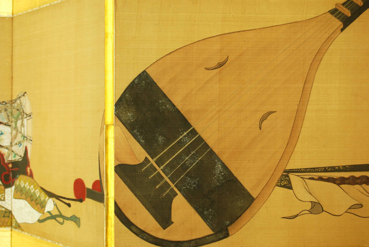 20th Century Antique Japanese Small Six-Panel Screen, Meiji Period circa 1900