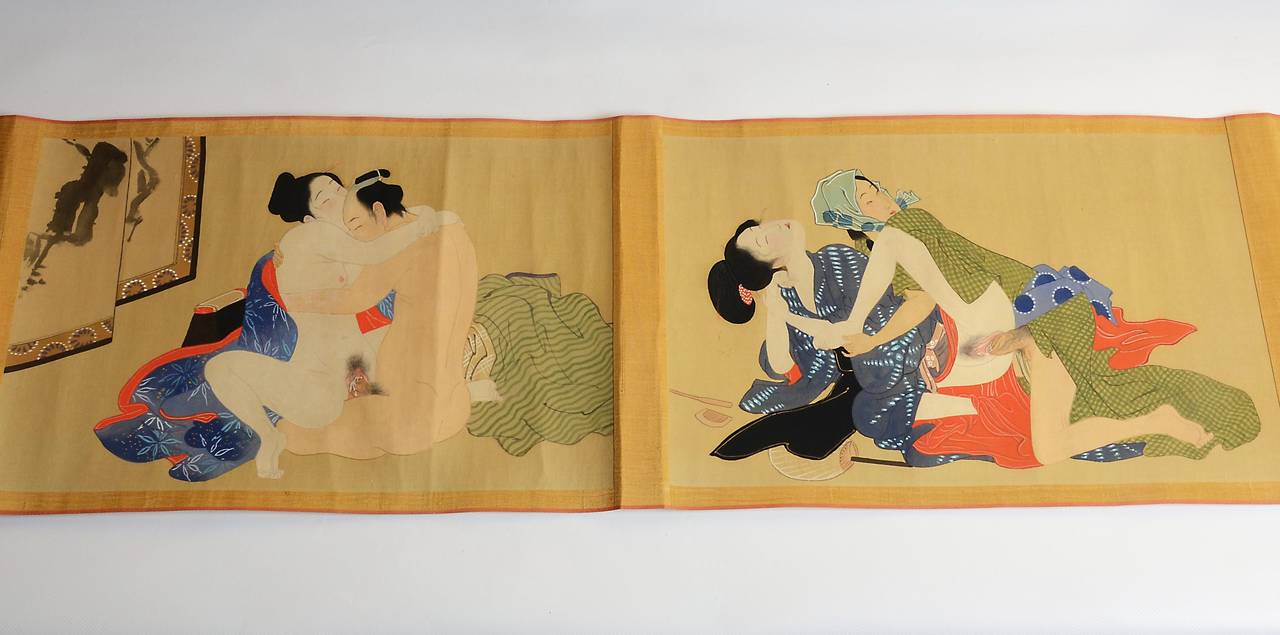 Taisho Vintage Japanese Erotic Shunga Scroll, Early 20th Century