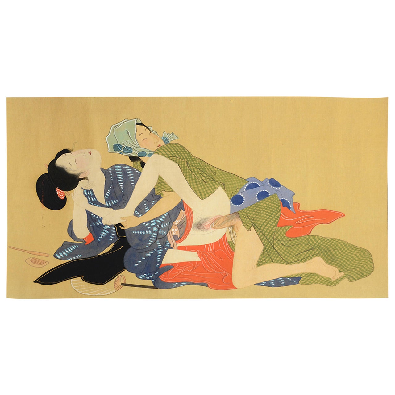 Vintage Japanese Erotic Shunga Scroll, Early 20th Century