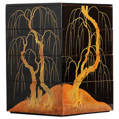 Antique Japanese Maki-e Lacquer Obento Box with Rimpa Style Design
