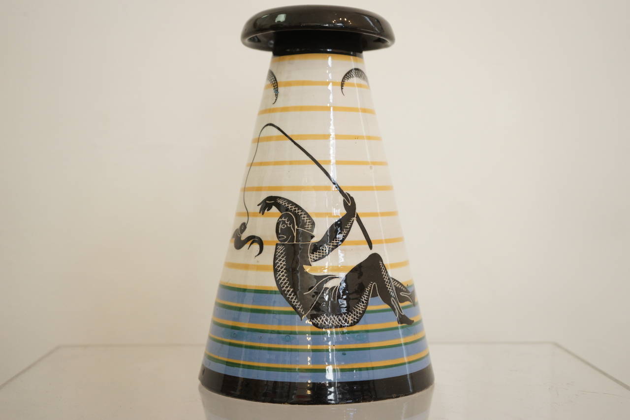 Dante Baldelli designed ceramic vase for Rometti Umbertide, Umbria c1930, marked RBC on base.