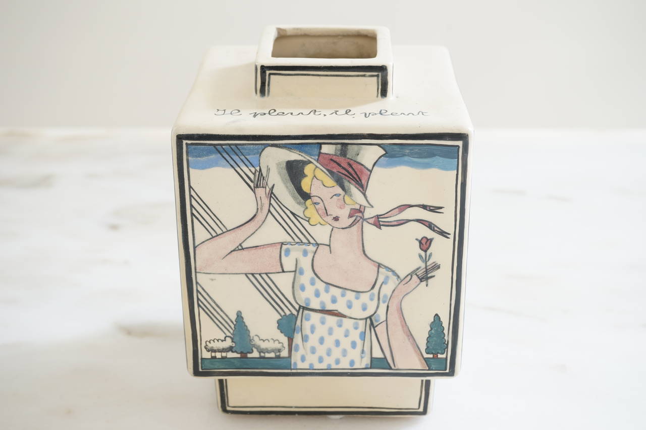 French Robert Lallemant Ceramic Vase, circa 1930 For Sale