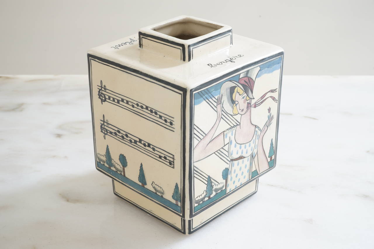 Robert Lallemant (1902-1954) was an avant-garde French ceramicist and furniture designer working in Paris in the 1920s -1930s. He was greatly influenced by geometric cubist forms. Many of his ceramic designs were based on traditional French themes,