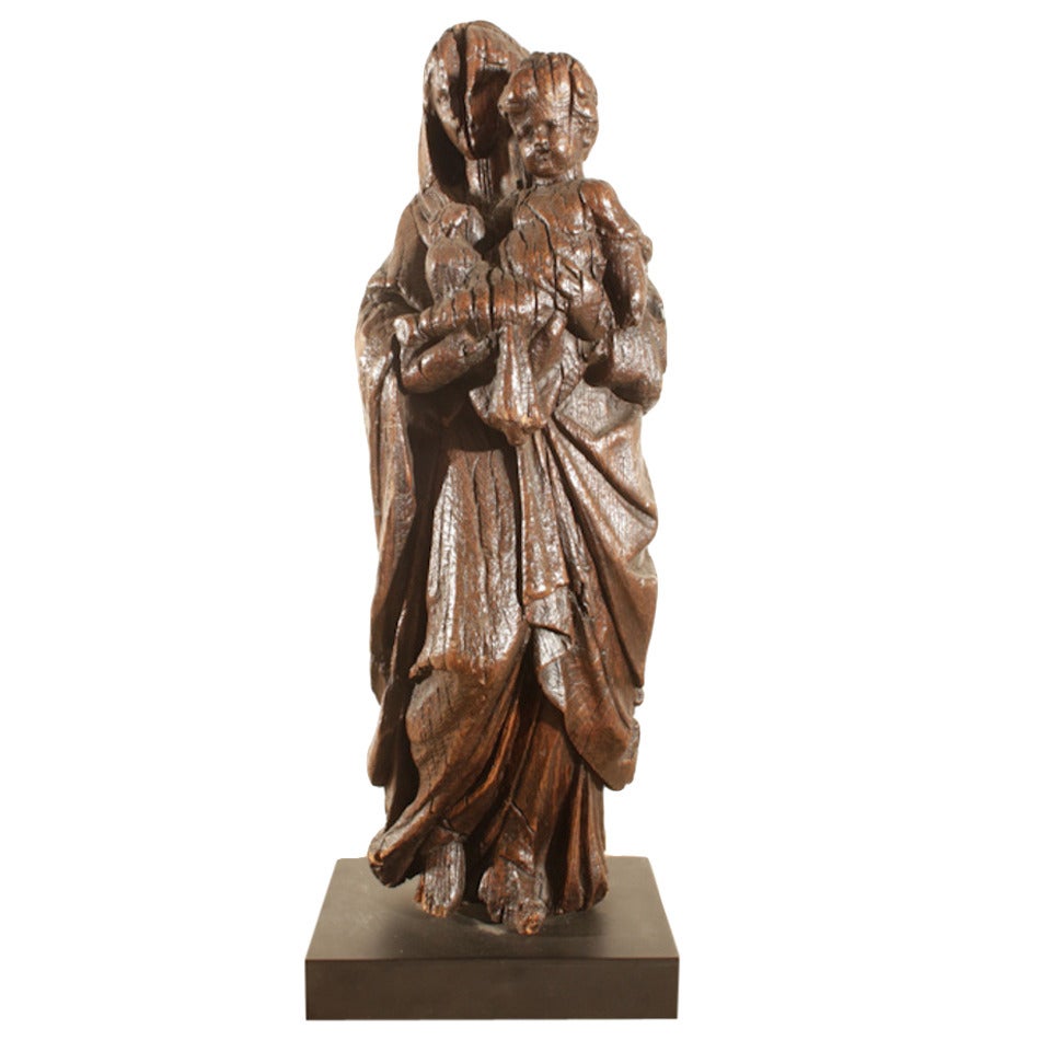 Italian 17th Century Carving of Madonna and Child Sculpture For Sale