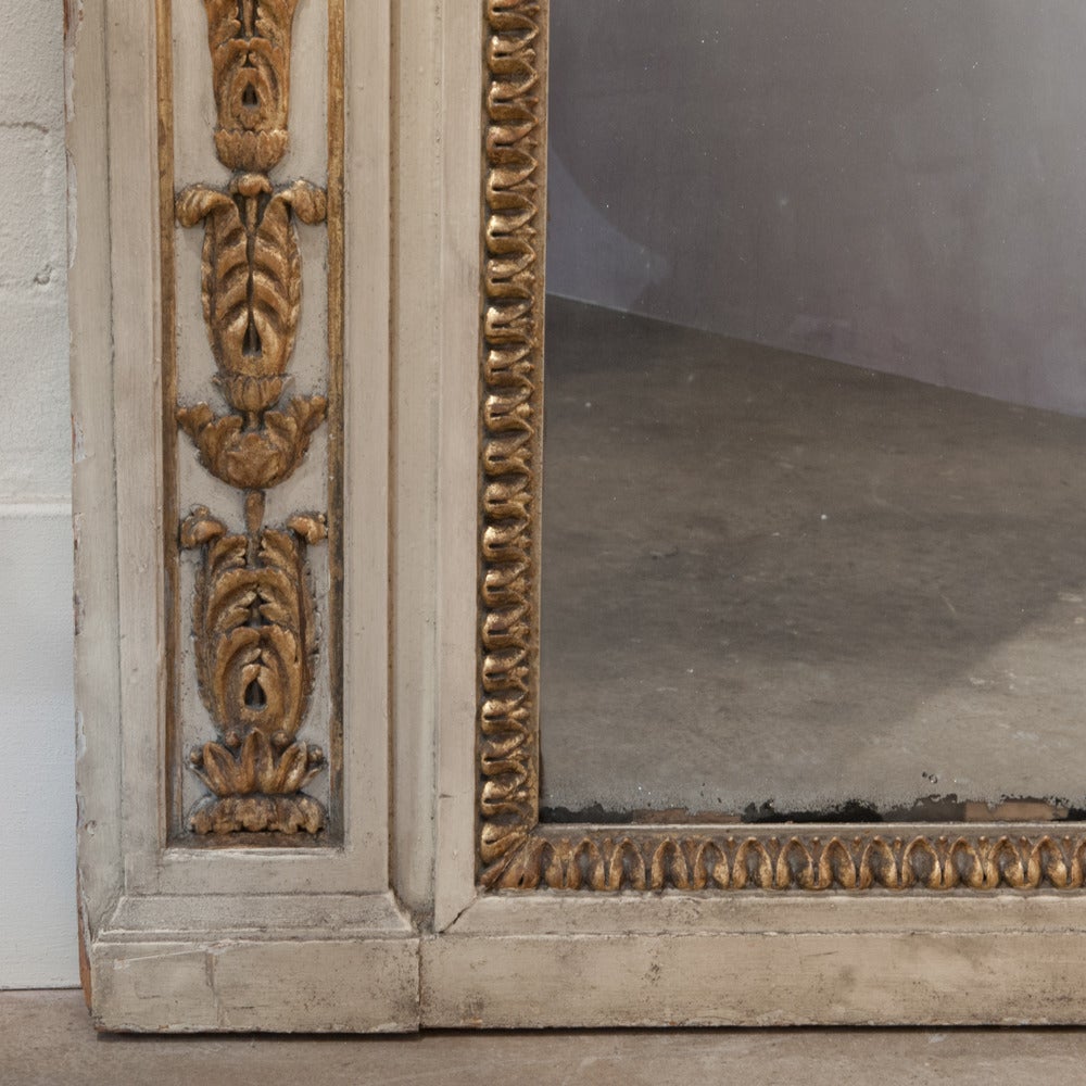 French LXVI Full Length Wall Mirror C1790 The Carved Timber Dome Trumeau With An Urn Of Flowers Supporting Laurel Garlands Above The Original Mercury Plate Flanked By Panel Pilasters Original Green Ground And Parcel Gilt Finish H2800 L1360 D85