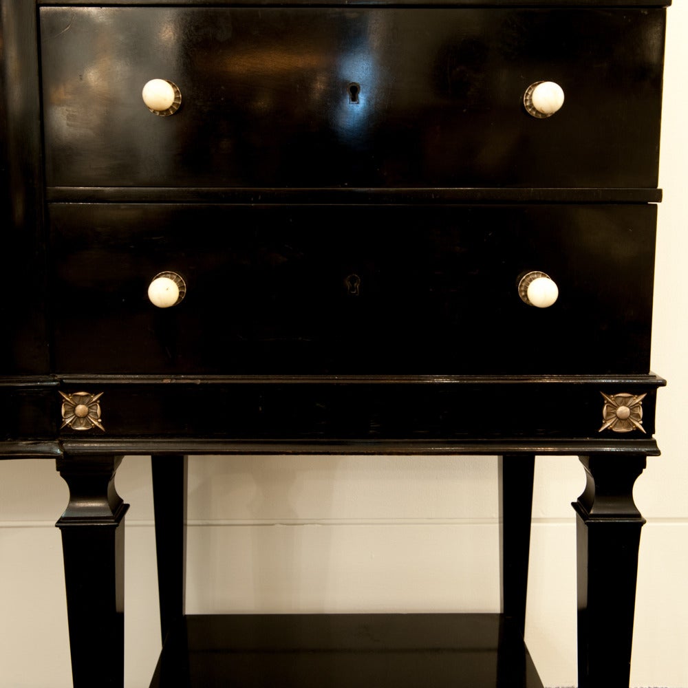Art Deco 1940s Black Lacquered Buffet For Sale
