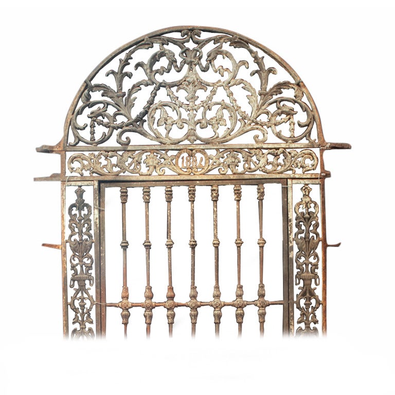 French Cast and Forged Iron Arched Entrance Way Large Central Gate For Sale