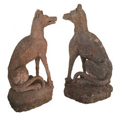 Pair of 17th Century Louis XIV Sculpted Limestone Hunting Dogs from Burgundy
