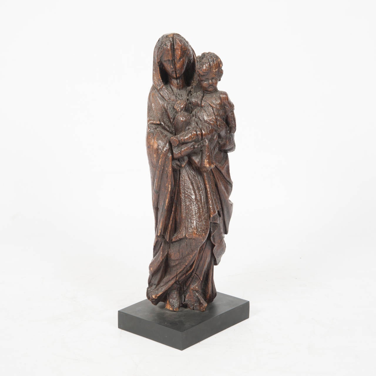 Carved Italian 17th Century Carving of Madonna and Child Sculpture For Sale