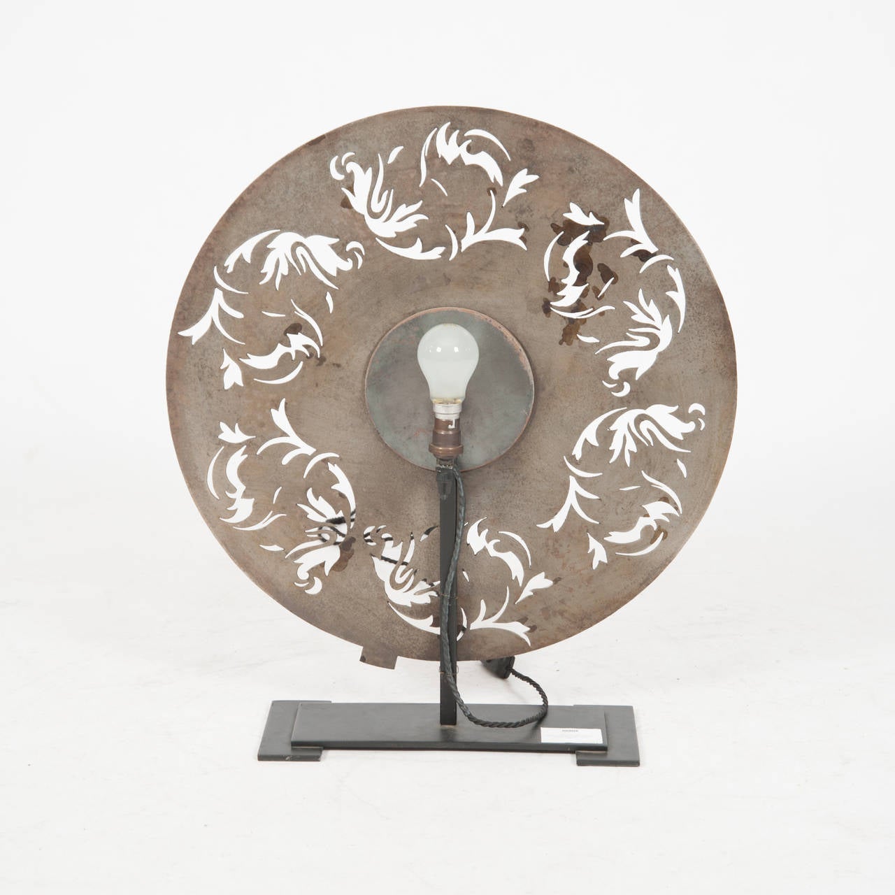 Metal Disc with Stencil Cutouts now Made into a Lamp In Good Condition For Sale In Sydney, NSW