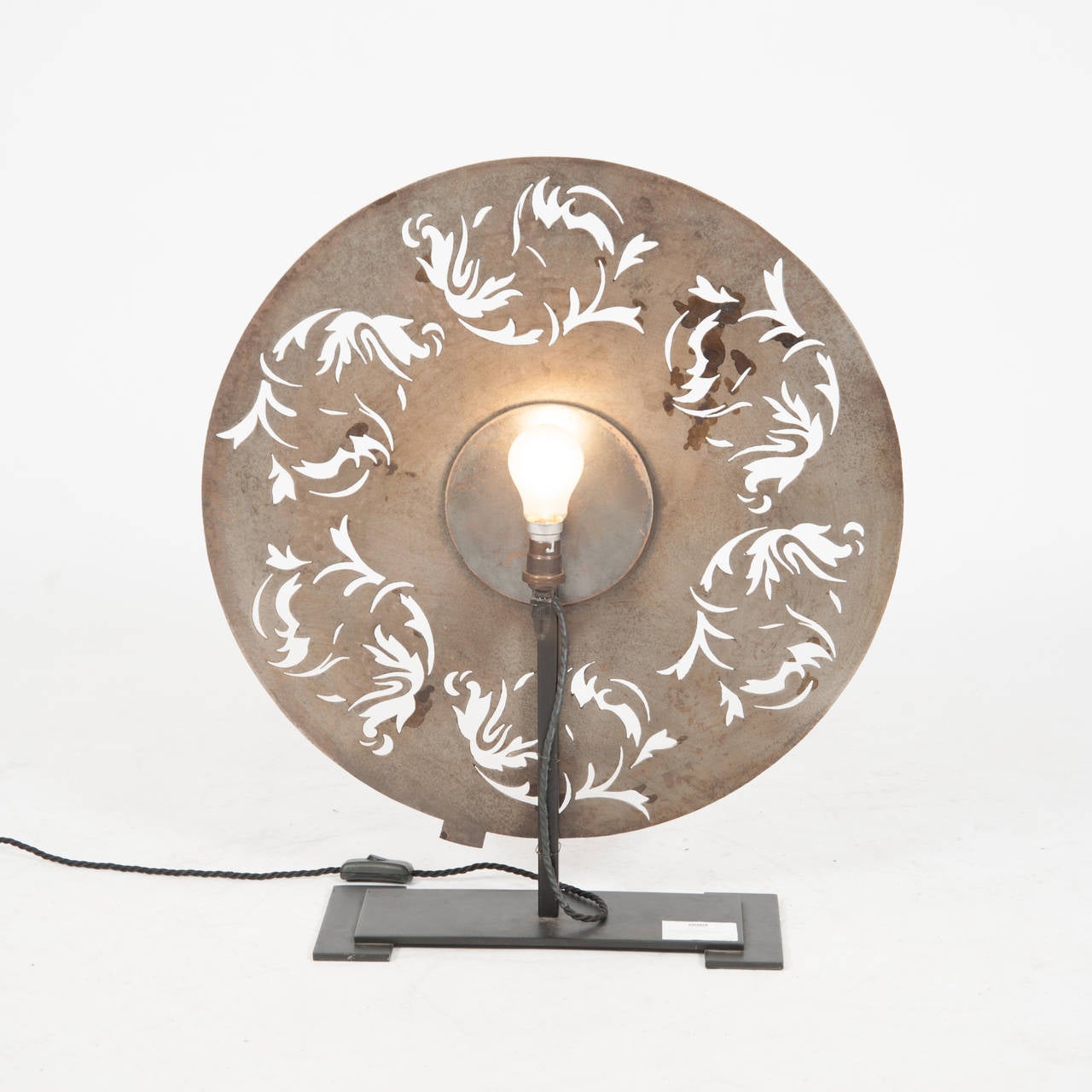 Late 19th Century Metal Disc with Stencil Cutouts now Made into a Lamp For Sale