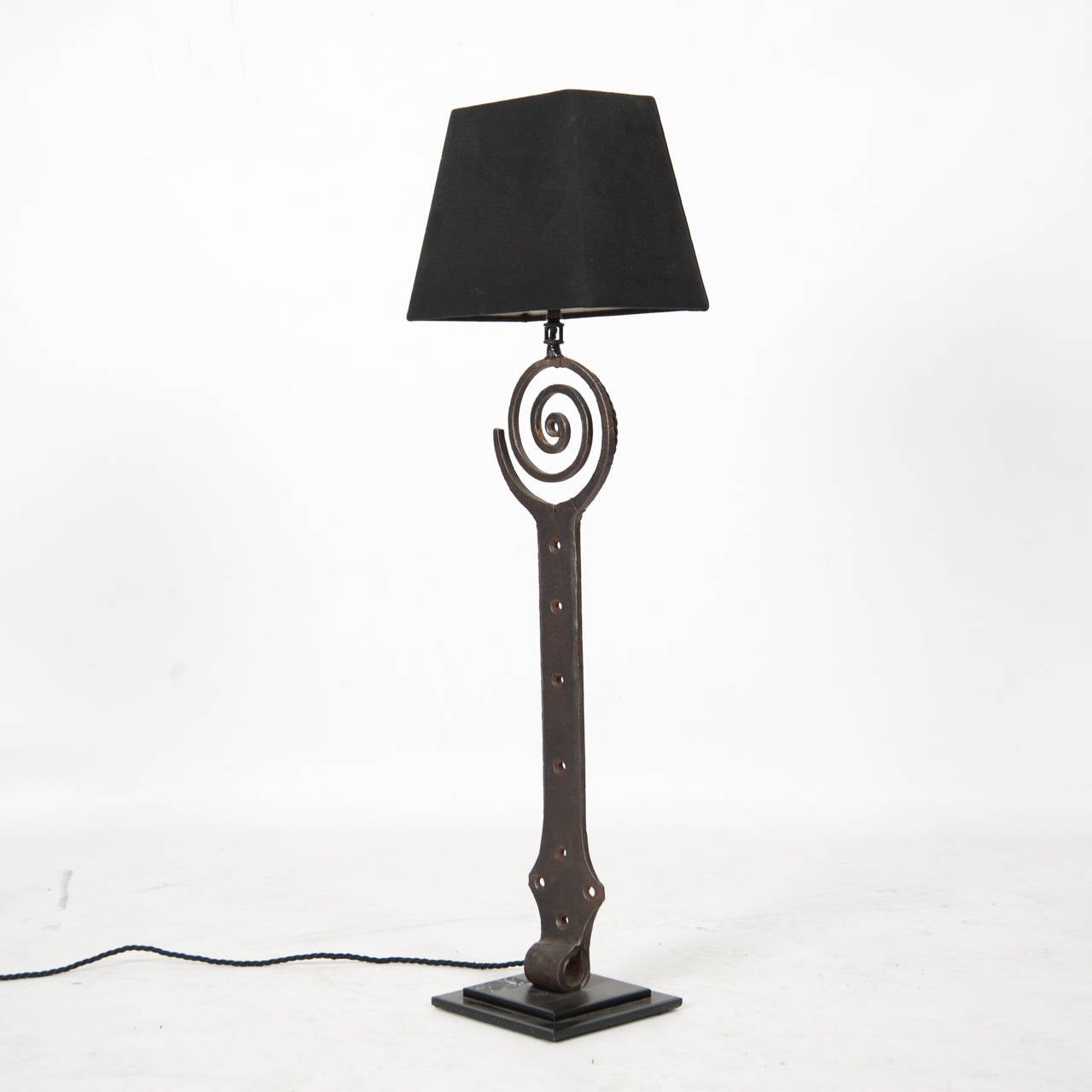 17th Century Spanish Forged Iron Hinge Now Mounted as a Lamp