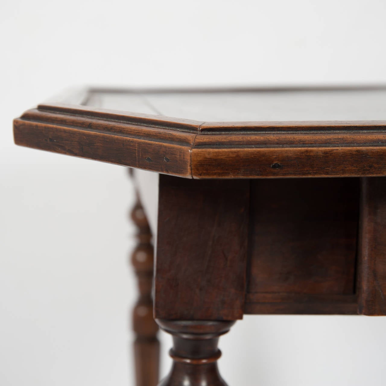 Superbly Patinated French Walnut Side Table circa 1800 with Tooled Leather Top For Sale 5