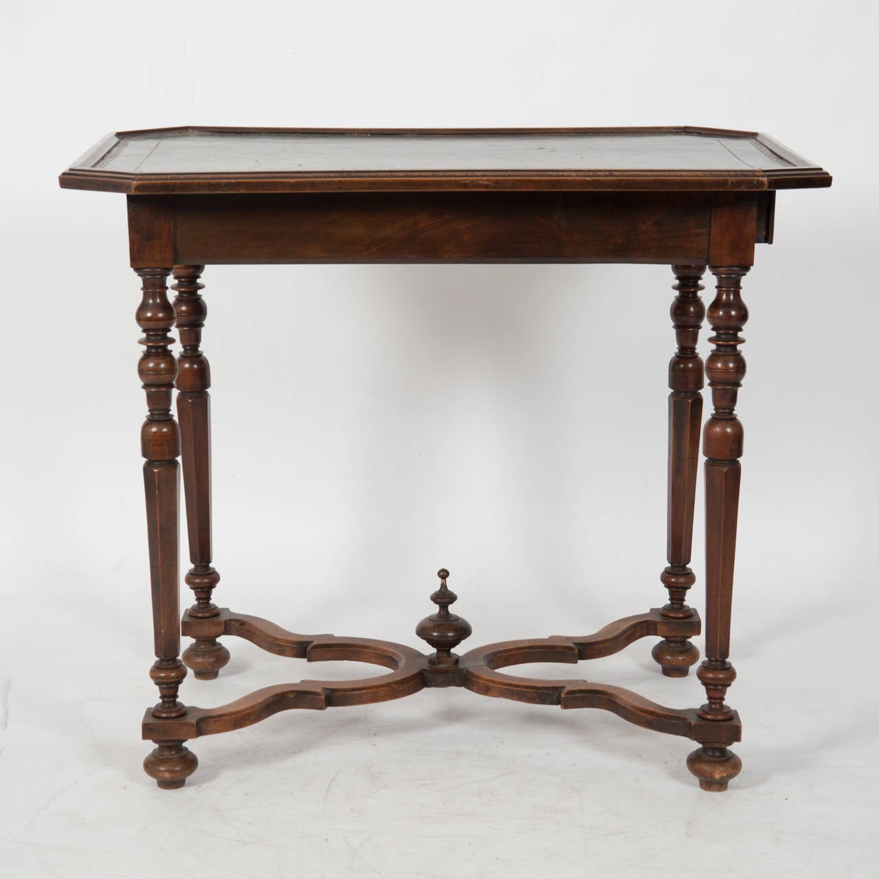 Superbly Patinated French Walnut Side Table circa 1800 with Tooled Leather Top In Good Condition For Sale In Sydney, NSW