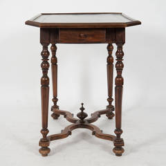 Superbly Patinated French Walnut Side Table circa 1800 with Tooled Leather Top