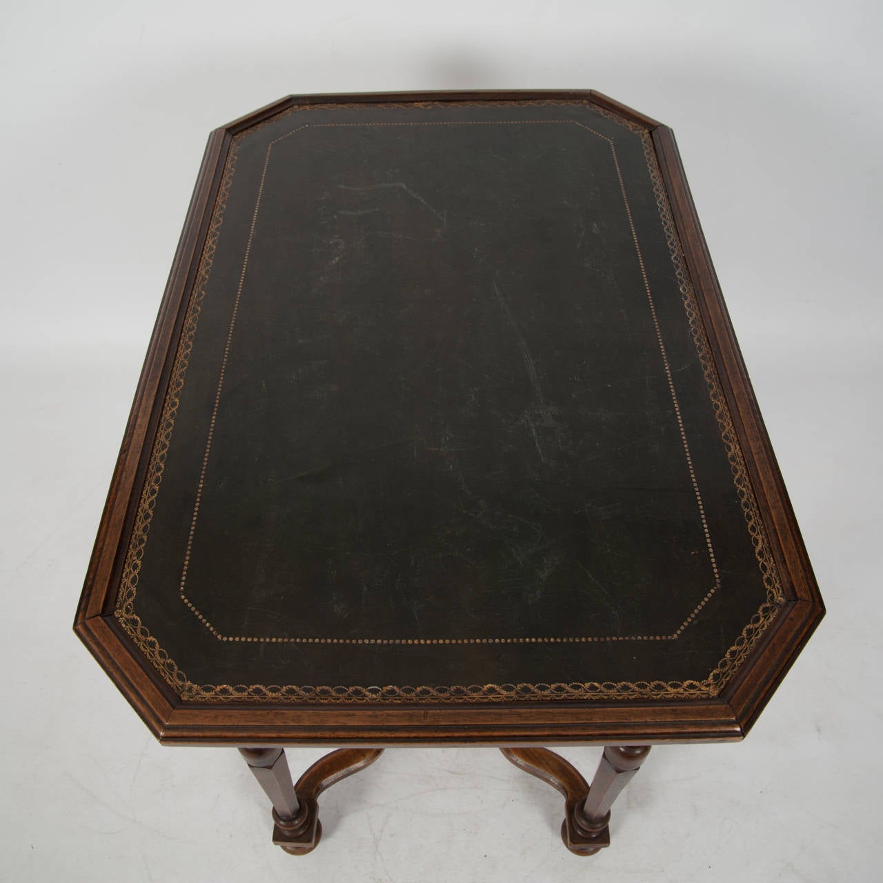 19th Century Superbly Patinated French Walnut Side Table circa 1800 with Tooled Leather Top For Sale