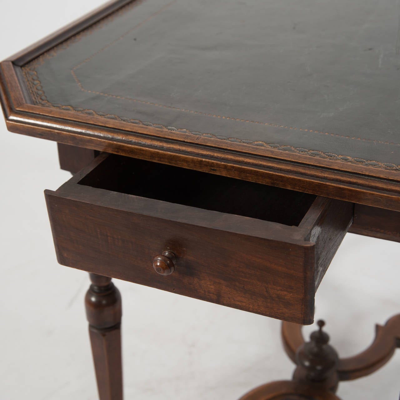 Superbly Patinated French Walnut Side Table circa 1800 with Tooled Leather Top For Sale 1