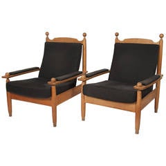 Pair of French 1950s Beech Framed Armchairs