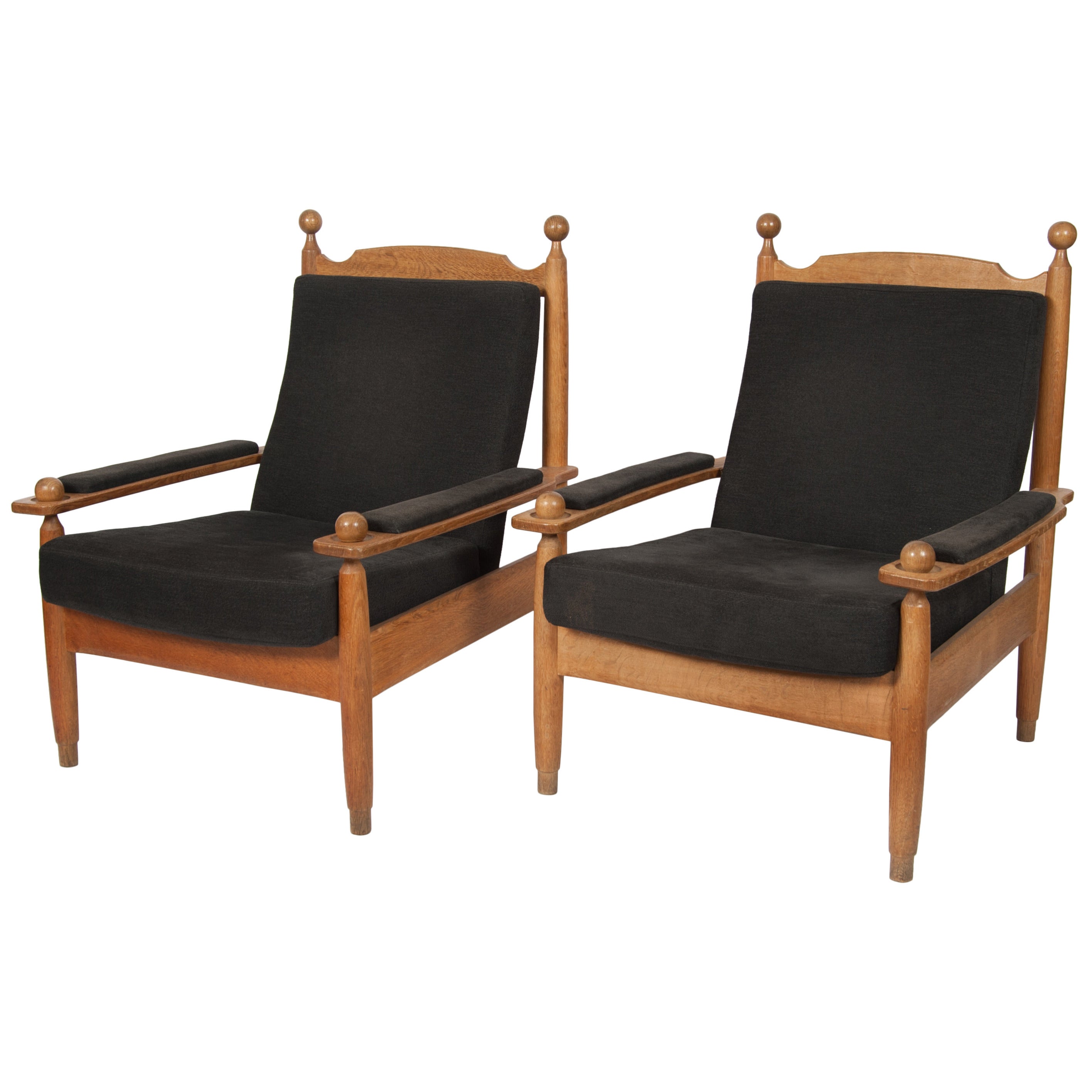 Pair of French 1950s Beech Framed Armchairs For Sale