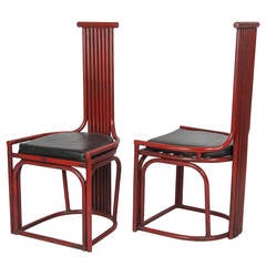 Pair of Red Painted Tubular Steel High Back Chairs, circa 1950