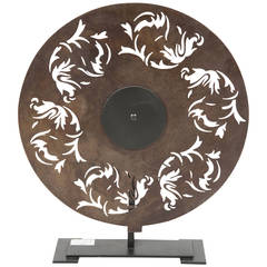 Antique Metal Disc with Stencil Cutouts now Made into a Lamp