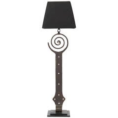 17th Century Spanish Forged Iron Hinge Now Mounted as a Lamp