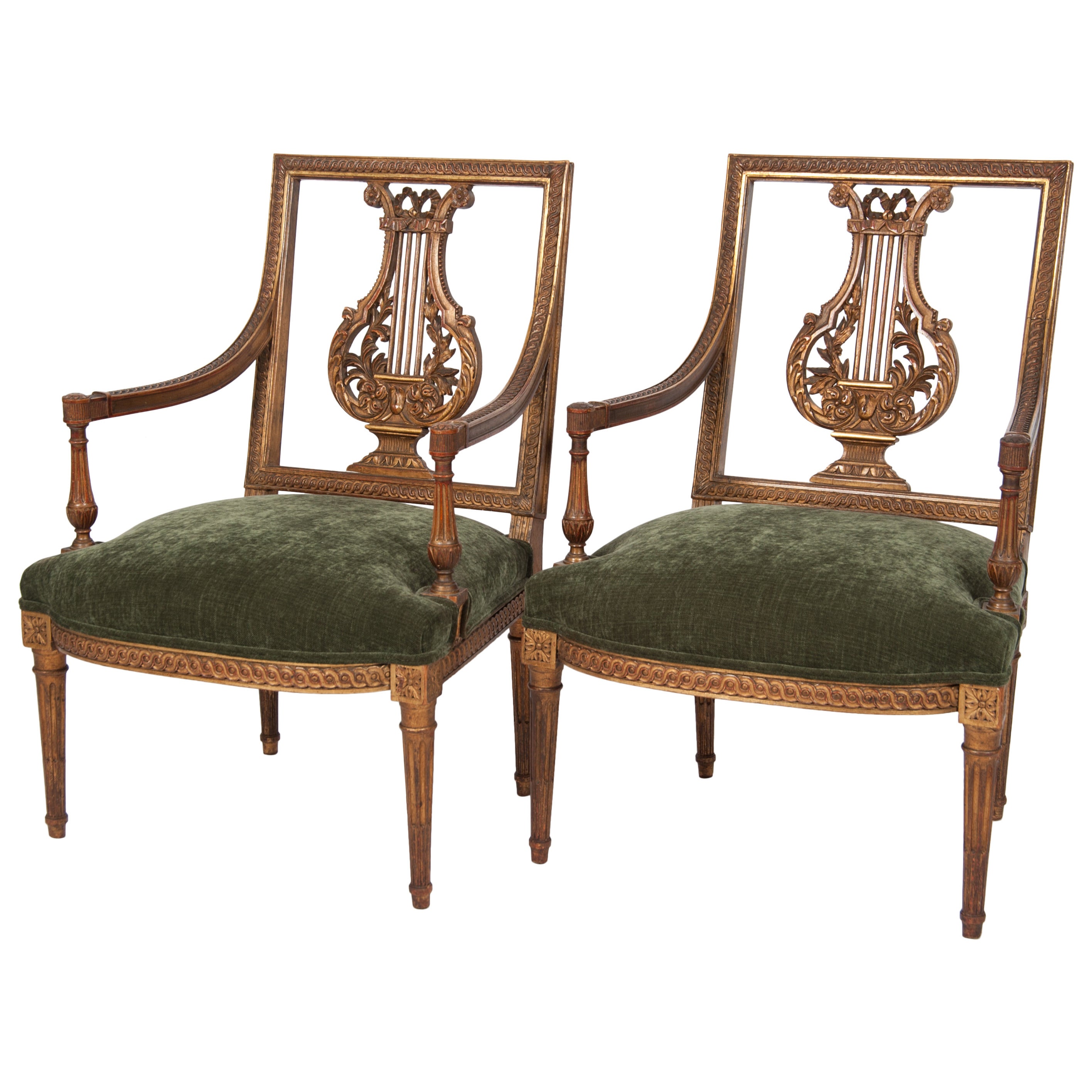 Superb Pair of French Finely Carved LXVI Style Armchairs For Sale