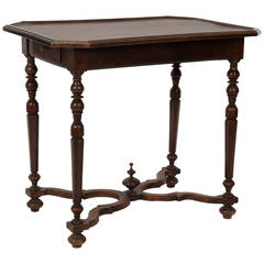 Superbly Patinated French Walnut Side Table circa 1800 with Tooled Leather Top