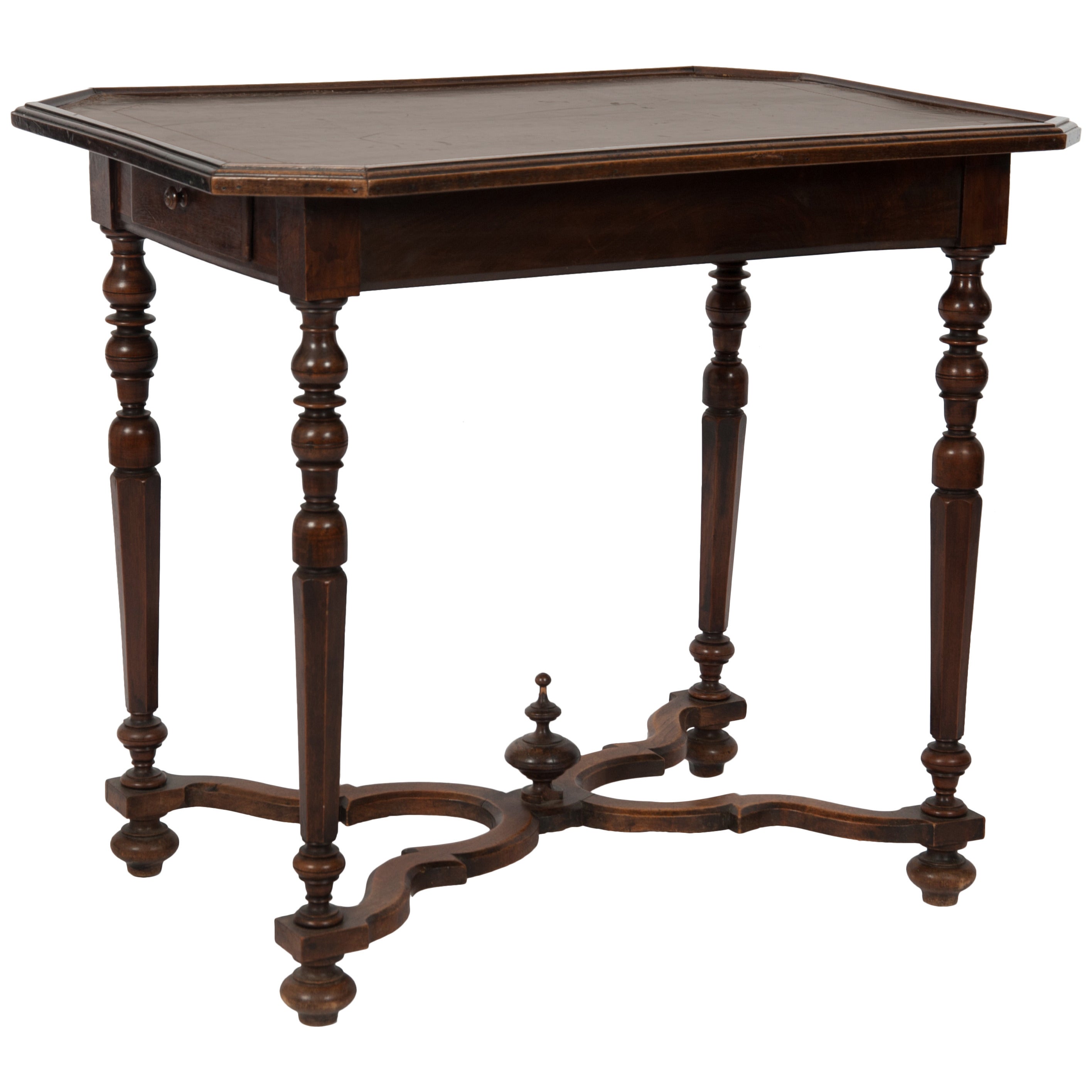 Superbly Patinated French Walnut Side Table circa 1800 with Tooled Leather Top For Sale