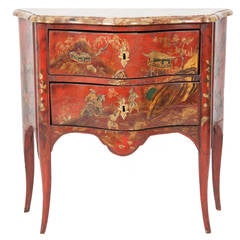 Italian circa 18th Century Red Lacquered Chinoiserie Commode