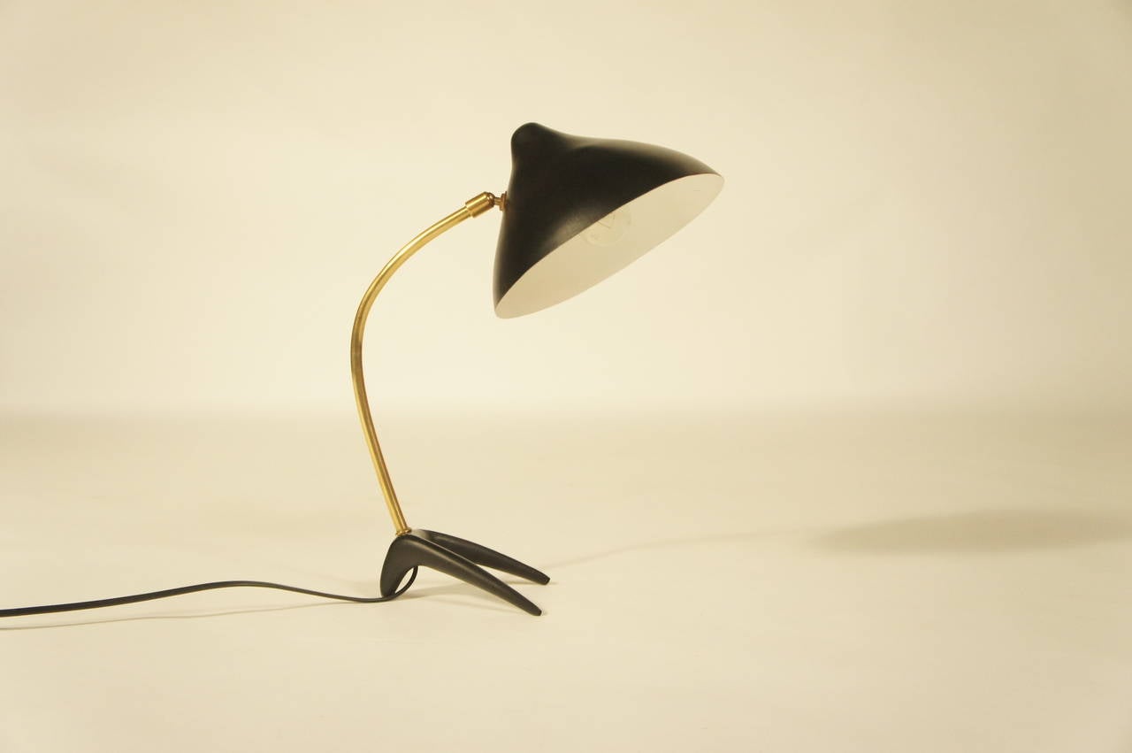 1950s Italian desk lamp, new black paint, re wired to Australian standards.