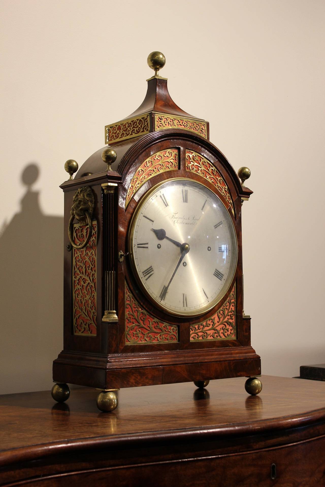 Regency Period Mahogany and Brass Mounted Three-Train, Bracket Clock In Excellent Condition For Sale In Banksmeadow, NSW