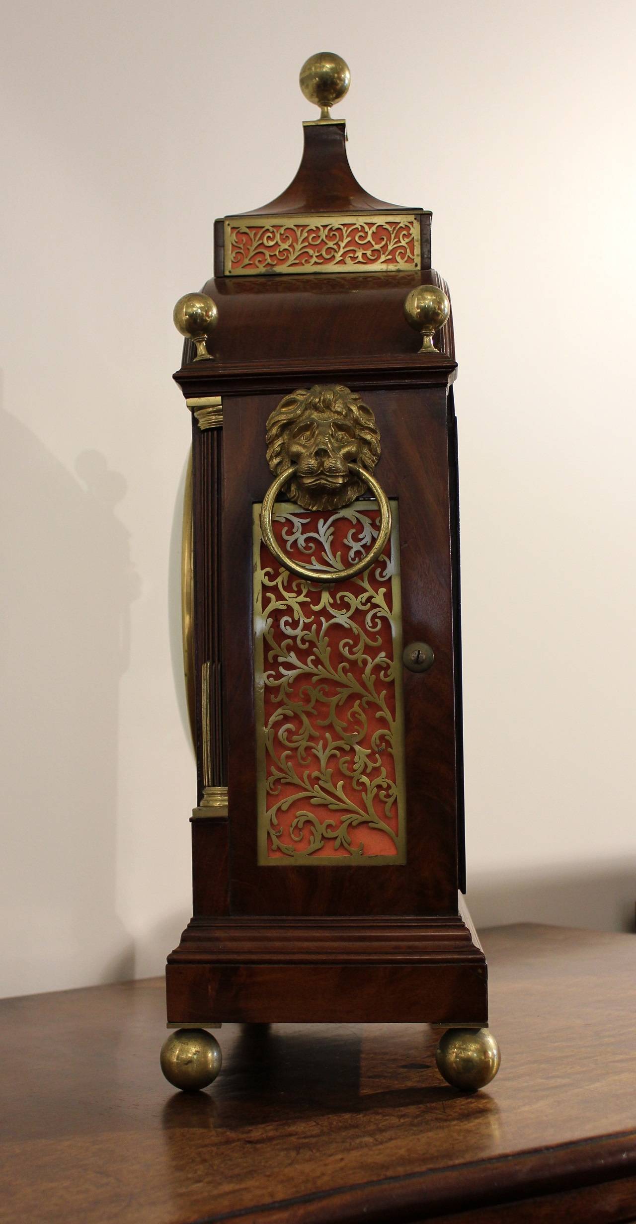 Early 19th Century Regency Period Mahogany and Brass Mounted Three-Train, Bracket Clock For Sale