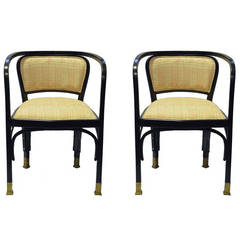 Pair of Vienna Secession Bentwood Armchairs with Brass Sabots by Gustav Siegel