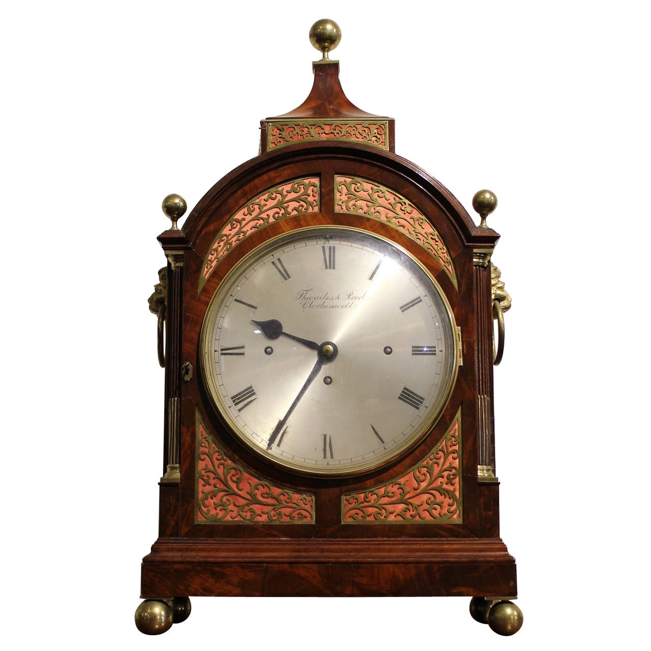 Regency Period Mahogany and Brass Mounted Three-Train, Bracket Clock For Sale
