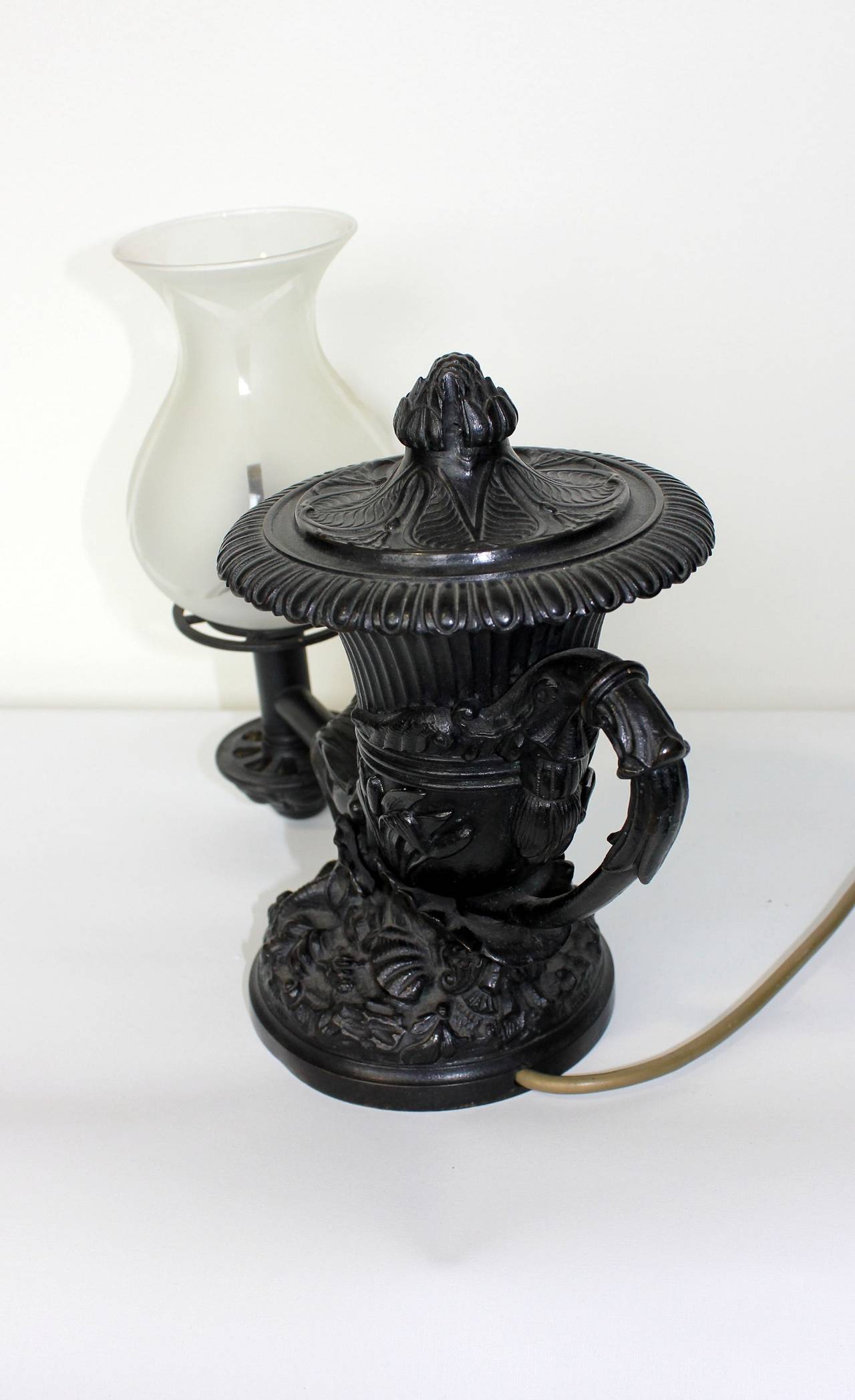 Pair of William IV Patinated Bronze Colza-Oil Lamps In Good Condition For Sale In Banksmeadow, NSW