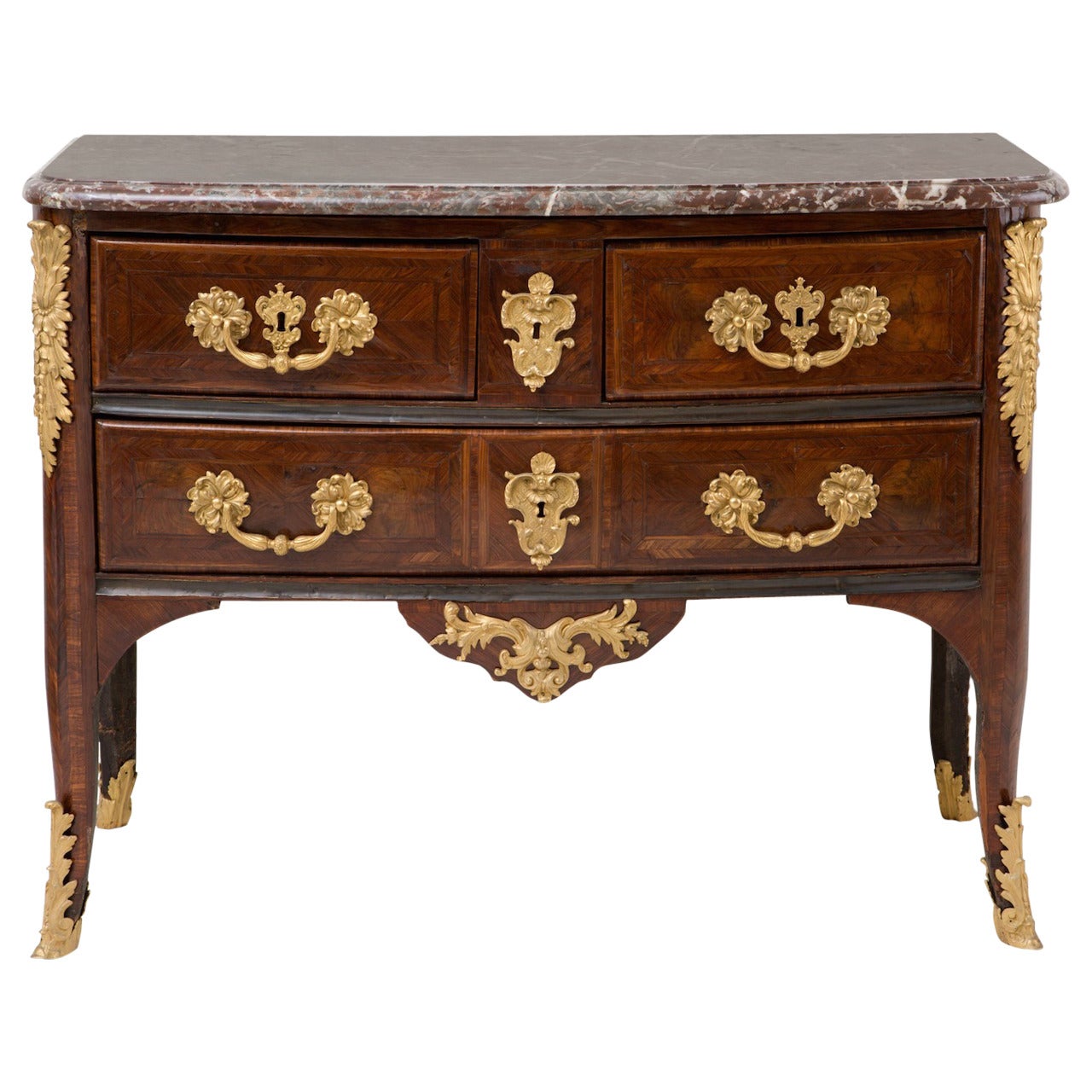 French RéGence Ormolu-Mounted Amaranth Parquetry Commode For Sale
