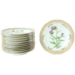 Vintage Set of 12 Royal Copenhagen ‘Flora Danica’ Pierced Dinner Plates