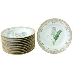 Set of 12 Royal Copenhagen ‘Flora Danica’ Porcelain Dinner Plates