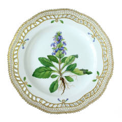 Vintage Set of 12 Royal Copenhagen 'Flora Danica' Pierced Porcelain Lunch Plate